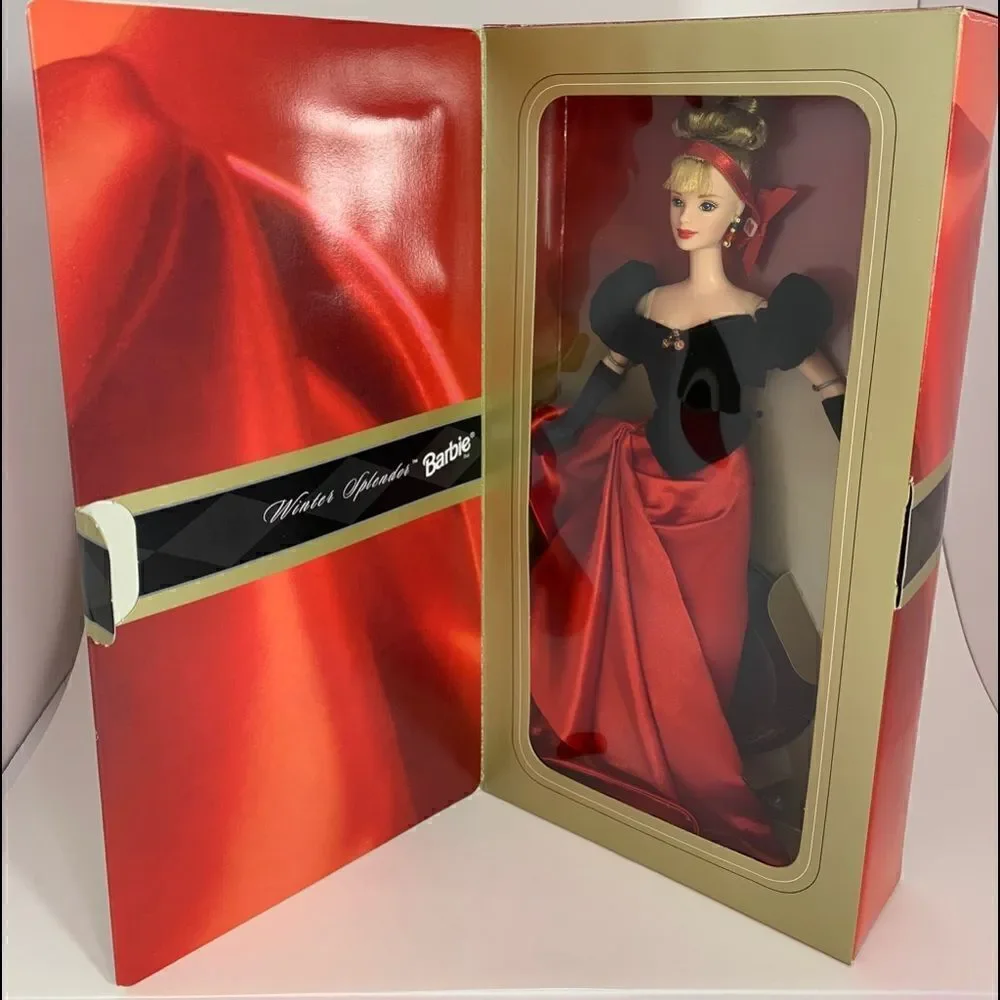 Winter Splendor Barbie Avon Exclusive Blonde Hair Red Black Evening Holiday Dres